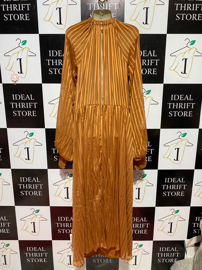 ASOS |M| BUST 18| B48| BRONZE STRIPED MAXI DRESS WITH DRAWSTRING WAIST AND LONG SLEEVES