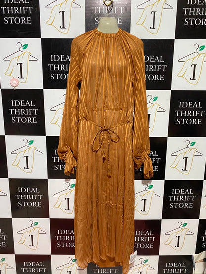 ASOS |M| BUST 18| B48| BRONZE STRIPED MAXI DRESS WITH DRAWSTRING WAIST AND LONG SLEEVES