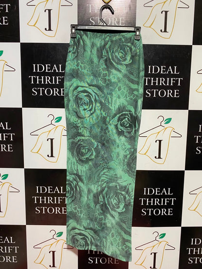SHEIN |XS| WAIST 23| B48| EMERALD GREEN ROSE PRINT MAXI SKIRT WITH REPTILE TEXTURE DETAIL