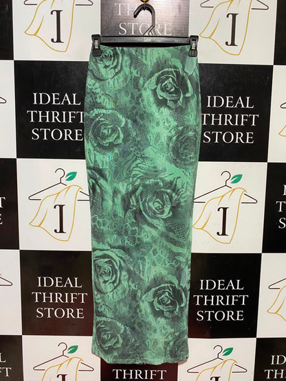 SHEIN |XS| WAIST 23| B48| EMERALD GREEN ROSE PRINT MAXI SKIRT WITH REPTILE TEXTURE DETAIL