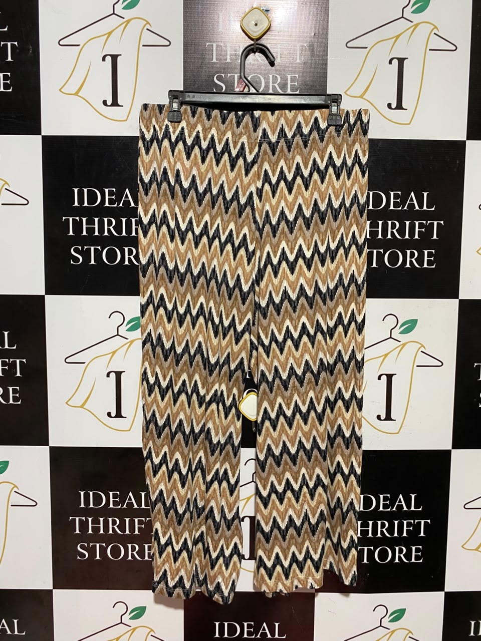 PAPAYA |L| WAIST 32| B48| RETRO EARTH TONED CHEVRON WIDE-LEG LOUNGE PANTS