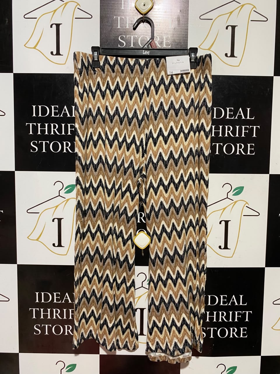 PAPAYA |L| WAIST 32| B48| RETRO EARTH TONED CHEVRON WIDE-LEG LOUNGE PANTS