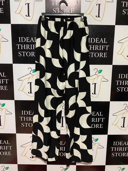ED IT ED |S| WAIST 26| B48| BOLD MONOCHROME GEOMETRIC WIDE-LEG LOUNGE PANTS WITH DRAWSTRING WAIST