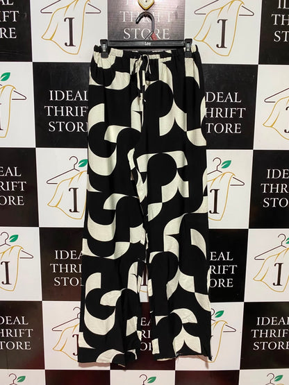 ED IT ED |S| WAIST 26| B48| BOLD MONOCHROME GEOMETRIC WIDE-LEG LOUNGE PANTS WITH DRAWSTRING WAIST
