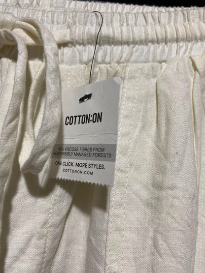 COTTON ON |S| WAIST 26| B48| CREAM LINEN-BLEND WIDE-LEG CARGO PANTS