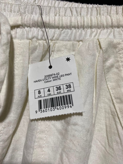 COTTON ON |S| WAIST 26| B48| CREAM LINEN-BLEND WIDE-LEG CARGO PANTS