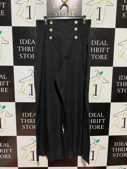SHEIN |XL| WAIST 31| B48| CHIC BLACK HIGH-WAISTED WIDE-LEG SAILOR PANTS WITH GOLD BUTTON DETAILS