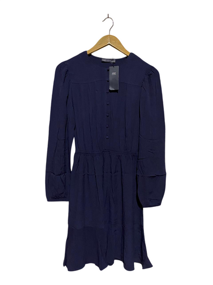 M&S |S| BUST 16| B46| NAVY BLUE LONG SLEEVE ELASTIC WAIST TIERED SKIRT MINI DRESS