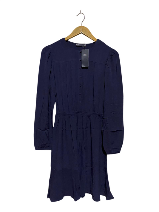 M&S |S| BUST 16| B46| NAVY BLUE LONG SLEEVE ELASTIC WAIST TIERED SKIRT MINI DRESS