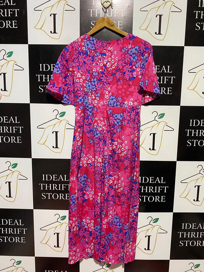 INFLUENCE |S| BUST 15| B49| VIBRANT PINK & BLUE FLORAL MIDI DRESS - SHORT FLUTTER SLEEVE EMPIRE WAIST CASUAL MAXI DRESS