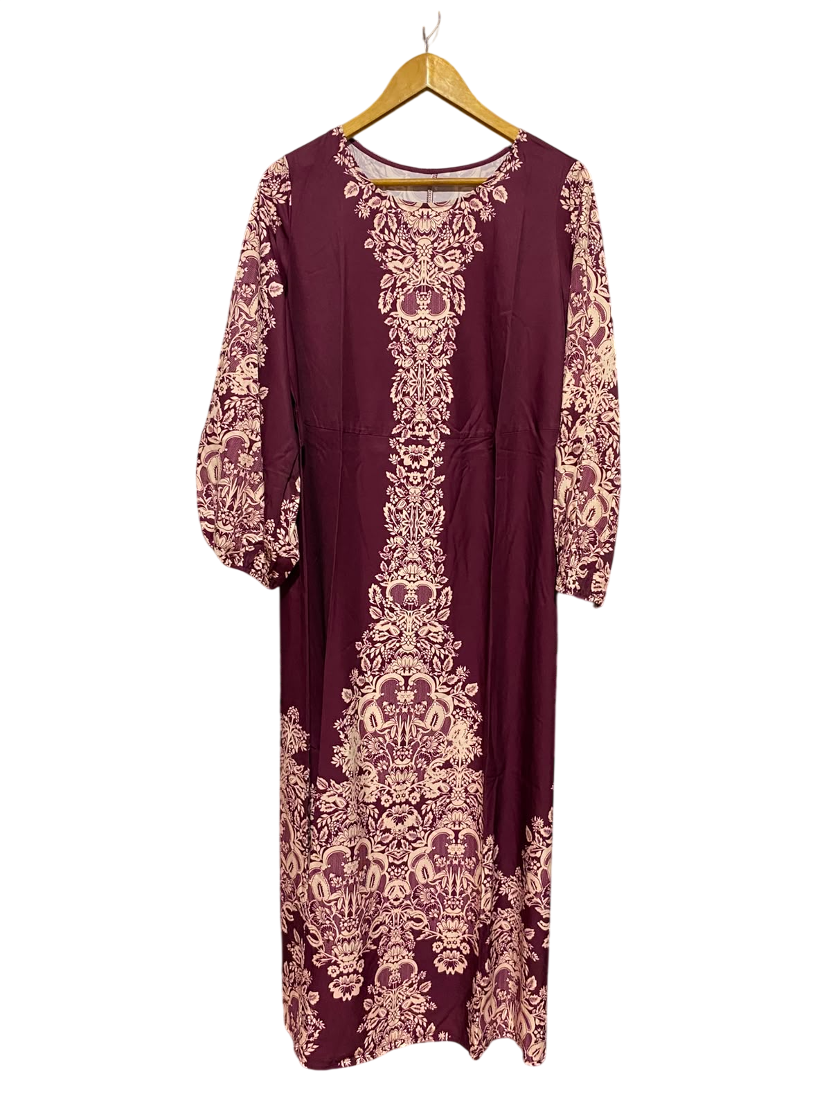 SHEIN |XL| BUST 22| B49| ELEGANT PLUM PURPLE MAXI DRESS WITH SYMMETRICAL DAMASK BORDER PRINT AND LONG SLEEVES
