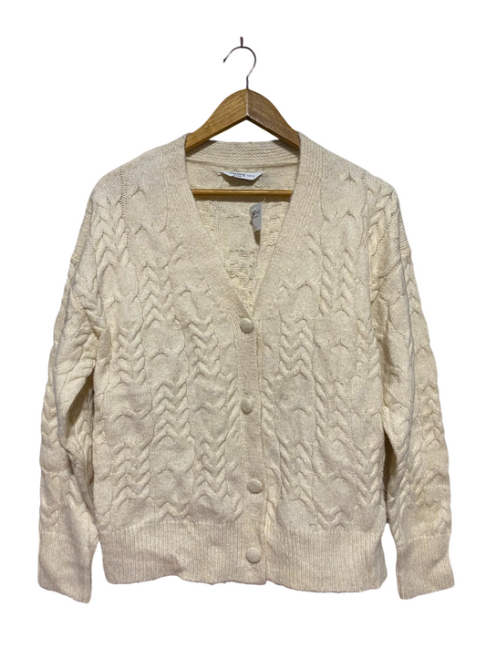 NUTMEG |M| BUST 21| B49| CREAM CABLE KNIT BUTTON-FRONT V-NECK CARDIGAN SWEATER