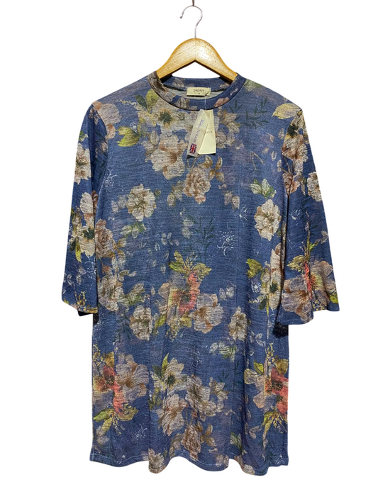 PAPAYA |L| BUST 21| B49| BLUE VINTAGE FLORAL PRINT MOCK NECK OVERSIZED TUNIC TOP / MINI DRESS