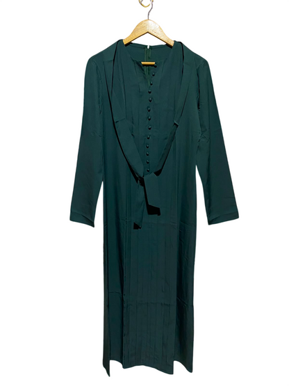 |L| BUST 19| B49| ELEGANT EMERALD GREEN LONG SLEEVE MAXI DRESS WITH BUTTON-DOWN FRONT AND TIE-WAIST DETAIL