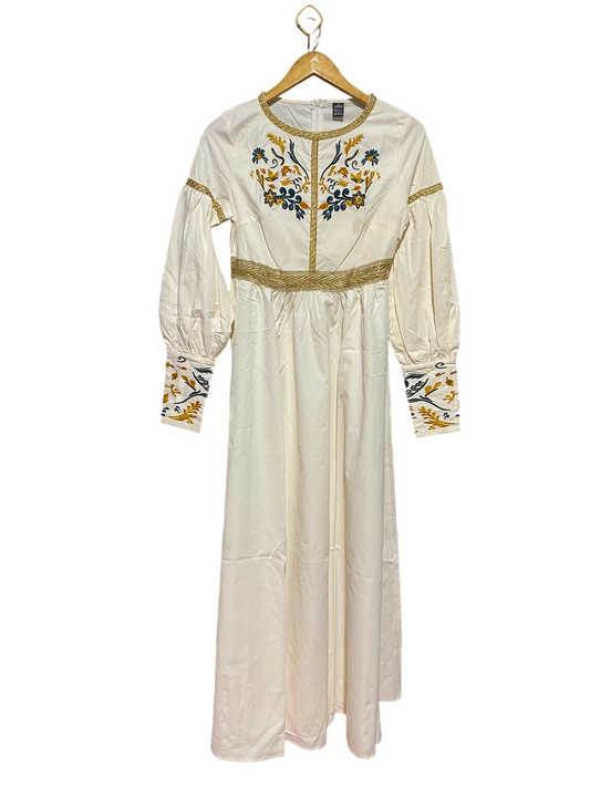 SHEIN |S| BUST 16| B49| CREAM LONG SLEEVE BALLOON CUFF COTTAGECORE A-LINE LONG DRESS