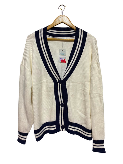 PRIMARK CARES |XL| BUST 26| B50| CARDIGAN CREAM AND NAVY BLUE STRIPED V-NECK SWEATER