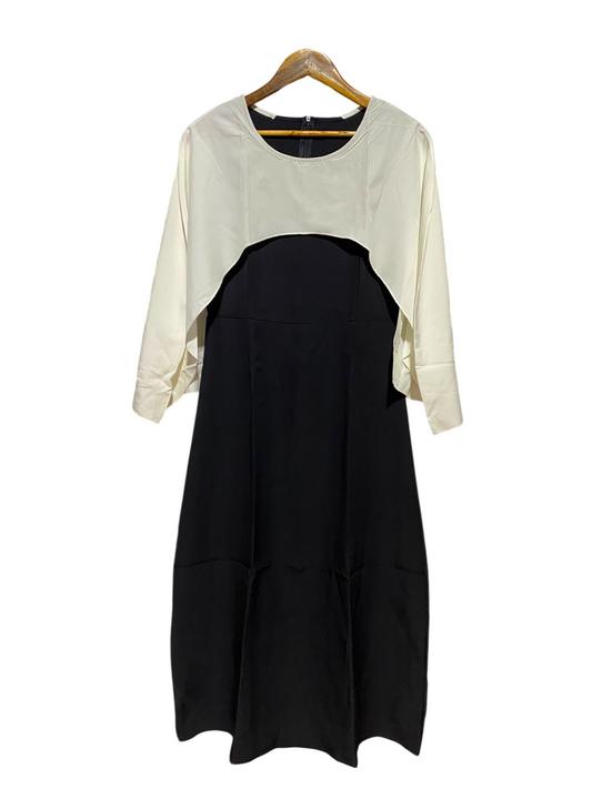SHEIN |M| BUST 17| B50| TWO-PIECE STYLE BLACK AND WHITE MIDI DRESS WITH OVERLAY
