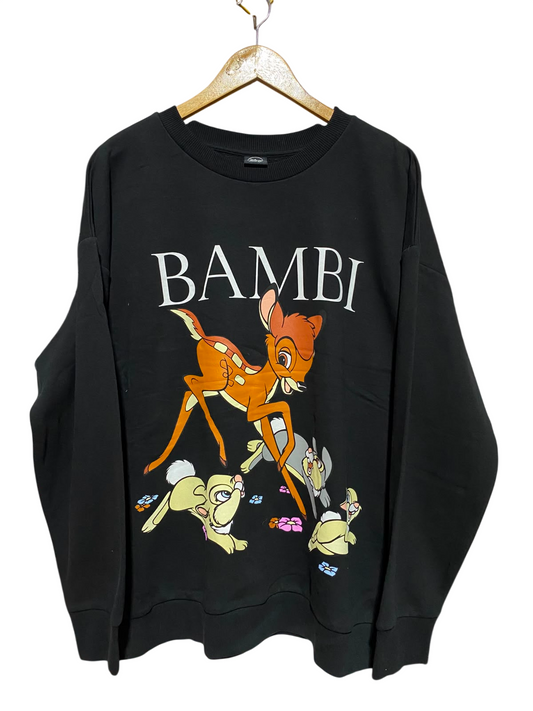 GEORGE |XL| BUST 26| B50| VINTAGE DISNEY 'BAMBI & FRIENDS' OVERSIZED BLACK SWEATSHIRT