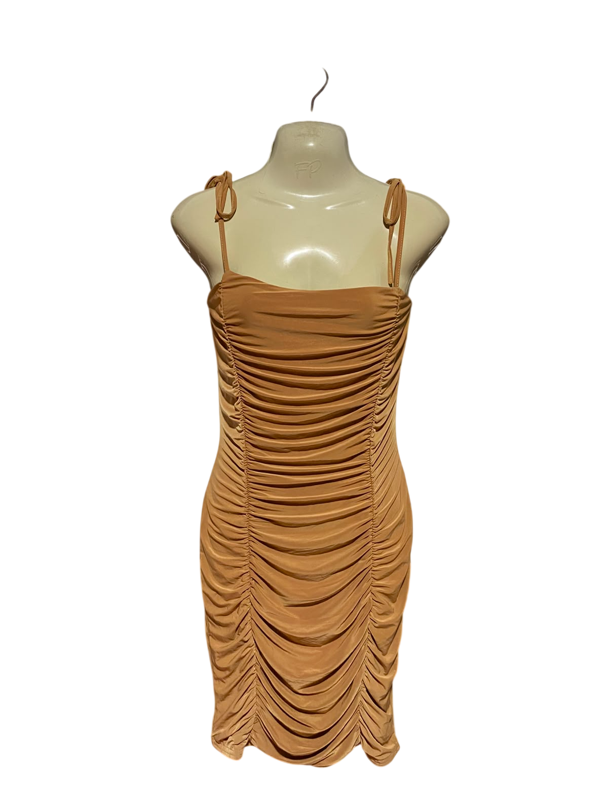 PREMIERGLAM |S| BUST 15| B50| TAN BROWN SLEEVELESS TIE-STRAP SUMMER CLUBWEAR