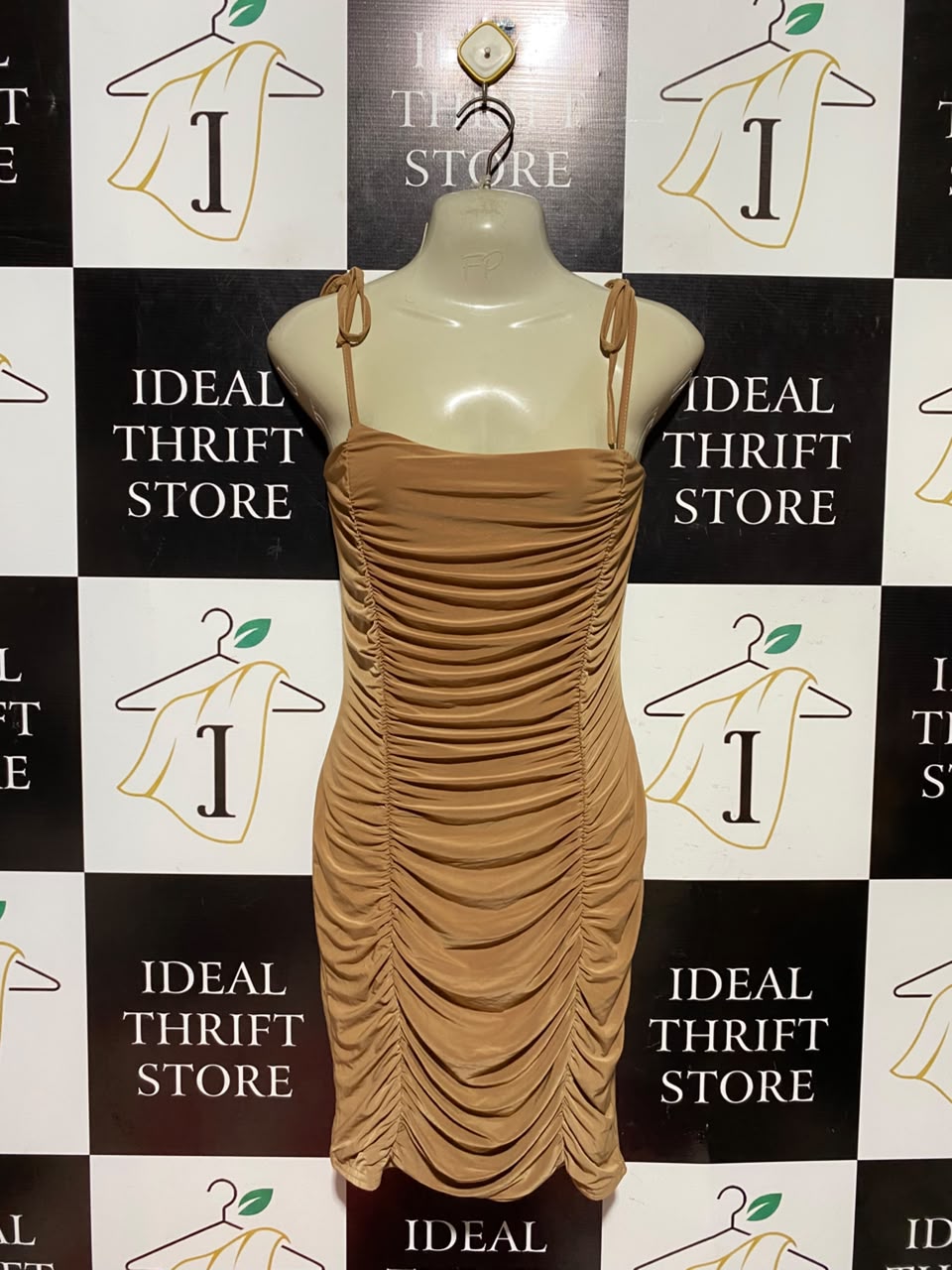 PREMIERGLAM |S| BUST 15| B50| TAN BROWN SLEEVELESS TIE-STRAP SUMMER CLUBWEAR