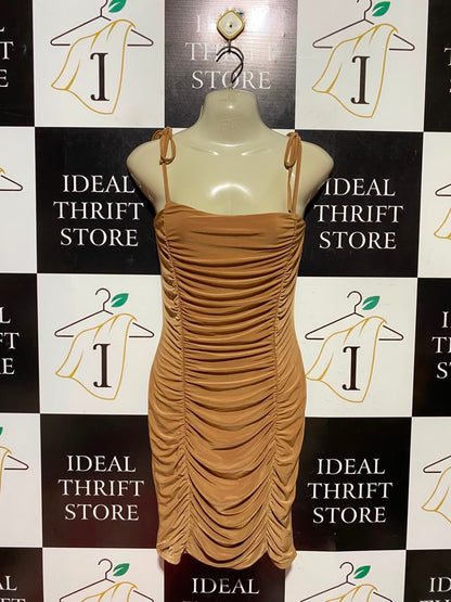 PREMIERGLAM |S| BUST 15| B50| TAN BROWN SLEEVELESS TIE-STRAP SUMMER CLUBWEAR