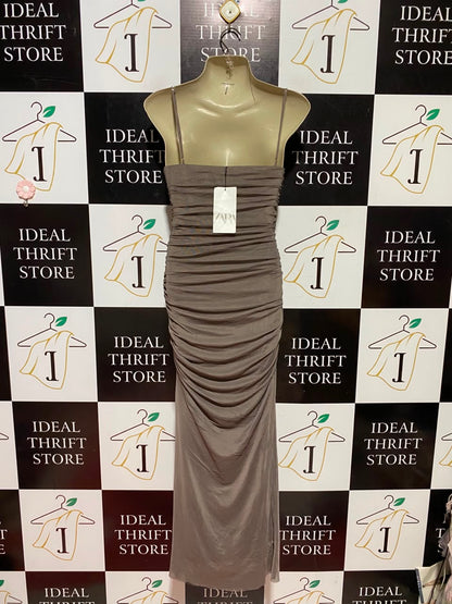 ZARA |XS| BUST 15| B50| TAUPE MAUVE SLEEVELESS STRAPPY FORMAL EVENING GOWN