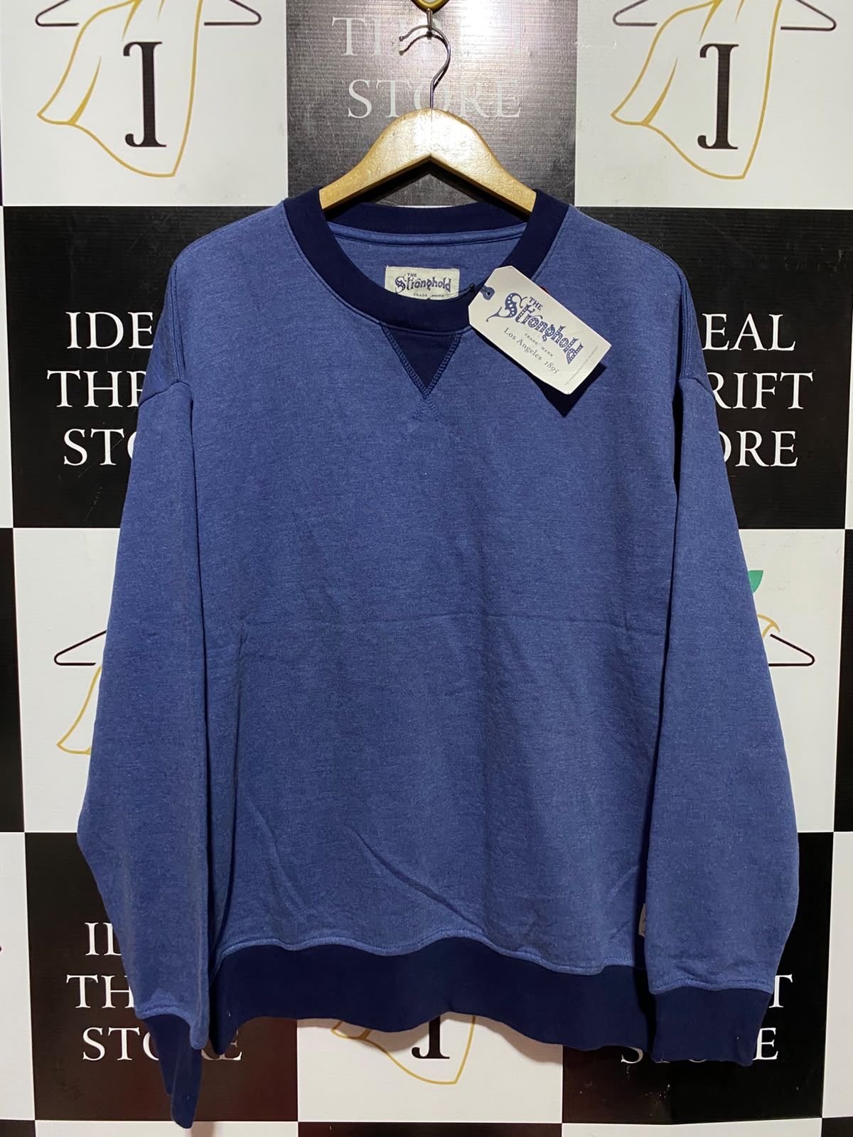 STRONGHOLD |XL| BUST 25| B50| VINTAGE-INSPIRED DENIM BLUE CREWNECK SWEATSHIRT WITH CONTRAST TRIM