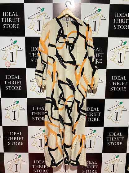|L| BUST 19| B50| ELEGANT ABSTRACT GRAPHIC PRINT MAXI DRESS