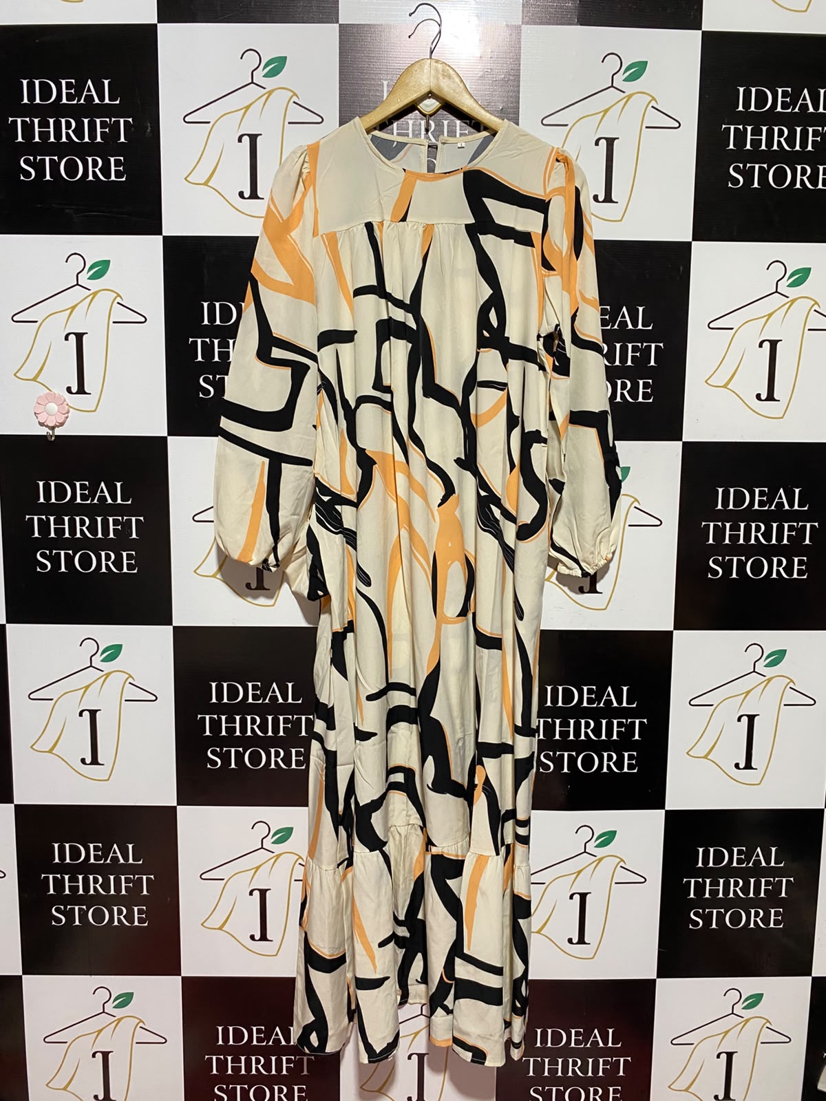 |L| BUST 19| B50| ELEGANT ABSTRACT GRAPHIC PRINT MAXI DRESS