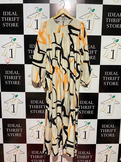 |L| BUST 19| B50| ELEGANT ABSTRACT GRAPHIC PRINT MAXI DRESS