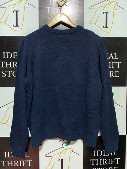 PRIMARK |L| BUST 21| B50| NAVY BLUE CHRISTMAS SWEATER WITH SANTA TEDDY BEAR GRAPHIC