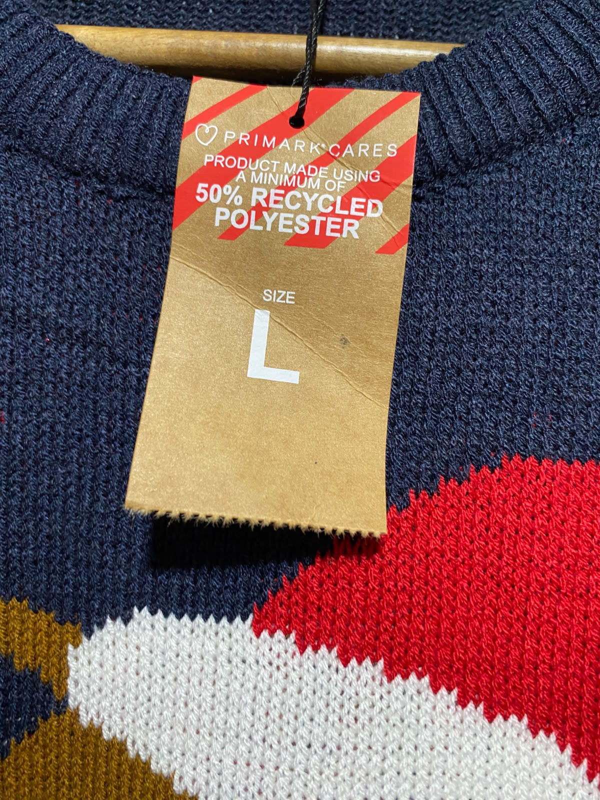 PRIMARK |L| BUST 21| B50| NAVY BLUE CHRISTMAS SWEATER WITH SANTA TEDDY BEAR GRAPHIC