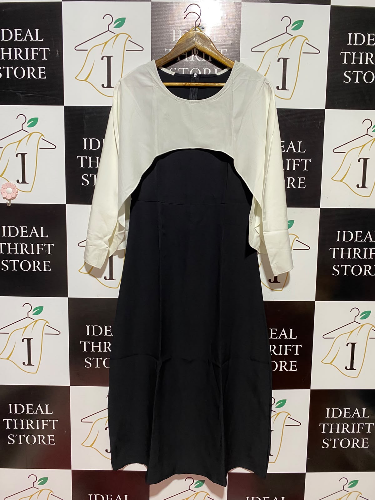 SHEIN |M| BUST 17| B50| TWO-PIECE STYLE BLACK AND WHITE MIDI DRESS WITH OVERLAY
