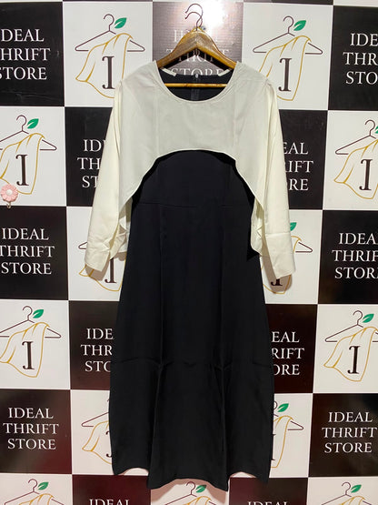SHEIN |M| BUST 17| B50| TWO-PIECE STYLE BLACK AND WHITE MIDI DRESS WITH OVERLAY