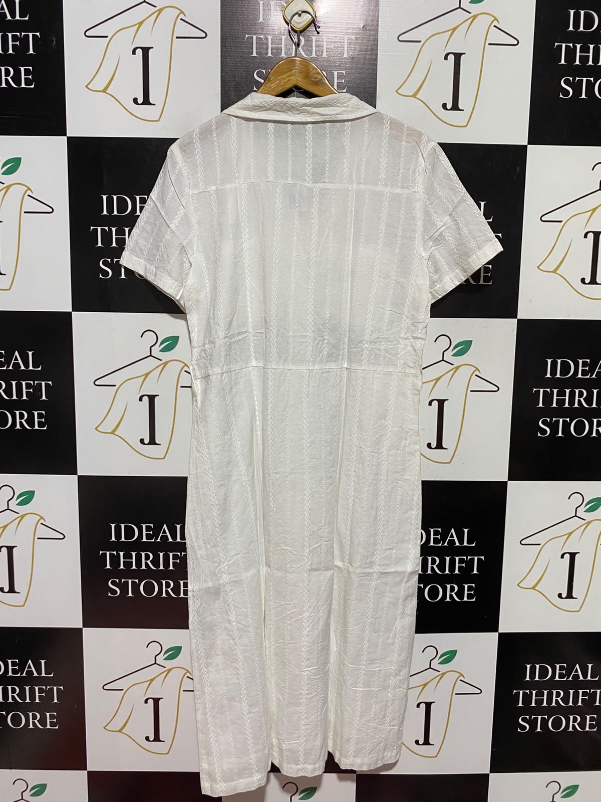 PEPCO WOMAN |L| BUST 19| B50| WOMEN WHITE TEXTURED EMBROIDERED SHIRT DRESS