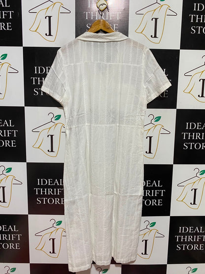 PEPCO WOMAN |L| BUST 19| B50| WOMEN WHITE TEXTURED EMBROIDERED SHIRT DRESS