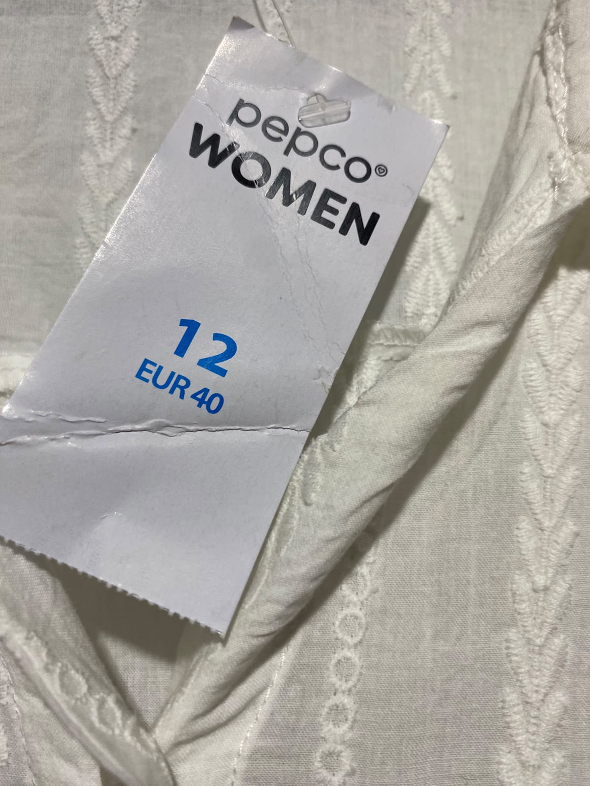 PEPCO WOMAN |L| BUST 19| B50| WOMEN WHITE TEXTURED EMBROIDERED SHIRT DRESS