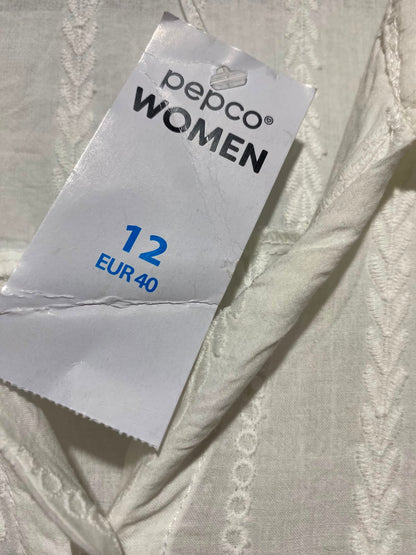 PEPCO WOMAN |L| BUST 19| B50| WOMEN WHITE TEXTURED EMBROIDERED SHIRT DRESS