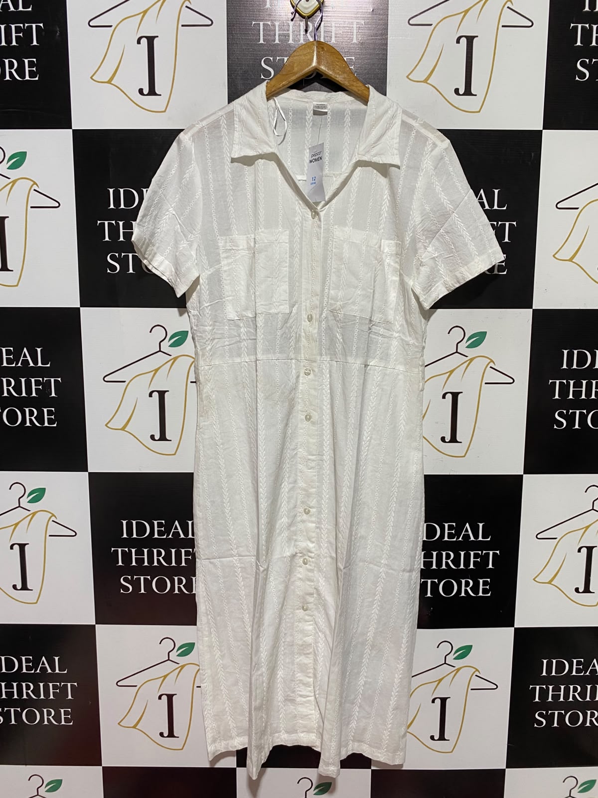 PEPCO WOMAN |L| BUST 19| B50| WOMEN WHITE TEXTURED EMBROIDERED SHIRT DRESS