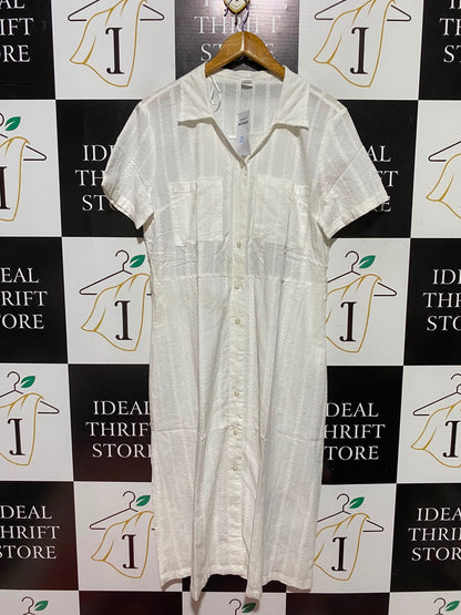 PEPCO WOMAN |L| BUST 19| B50| WOMEN WHITE TEXTURED EMBROIDERED SHIRT DRESS