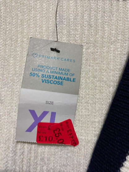 PRIMARK CARES |XL| BUST 26| B50| CARDIGAN CREAM AND NAVY BLUE STRIPED V-NECK SWEATER