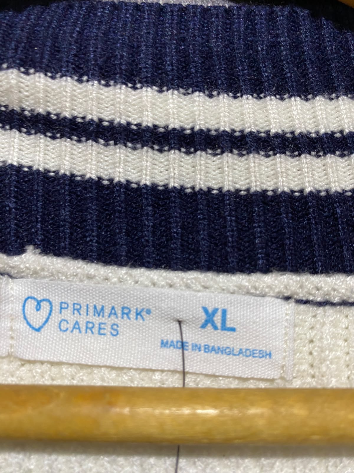 PRIMARK CARES |XL| BUST 26| B50| CARDIGAN CREAM AND NAVY BLUE STRIPED V-NECK SWEATER