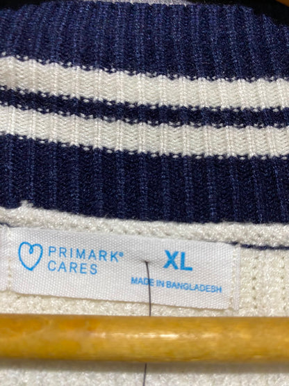 PRIMARK CARES |XL| BUST 26| B50| CARDIGAN CREAM AND NAVY BLUE STRIPED V-NECK SWEATER