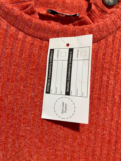 TU WOMAN |M| BUST 20| B50| RUST ORANGE RIBBED KNIT MOCK NECK SWEATER WITH SHOULDER BUTTON