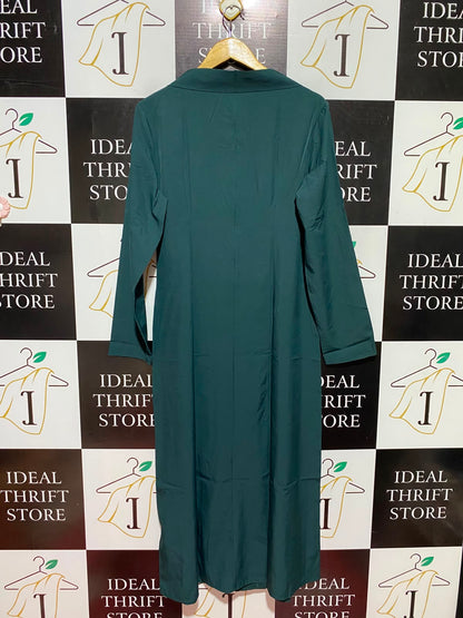 |L| BUST 19| B49| ELEGANT EMERALD GREEN LONG SLEEVE MAXI DRESS WITH BUTTON-DOWN FRONT AND TIE-WAIST DETAIL