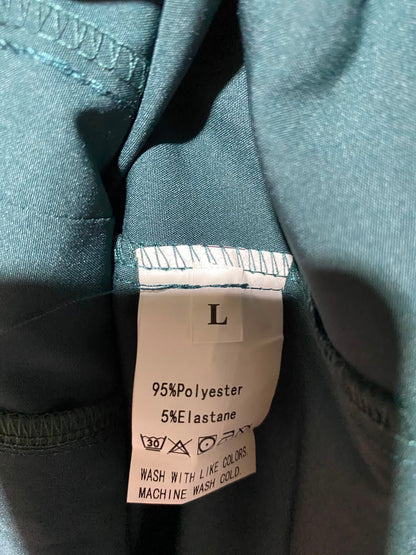 |L| BUST 19| B49| ELEGANT EMERALD GREEN LONG SLEEVE MAXI DRESS WITH BUTTON-DOWN FRONT AND TIE-WAIST DETAIL