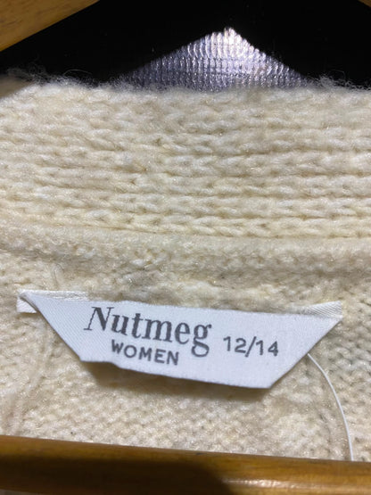 NUTMEG |M| BUST 21| B49| CREAM CABLE KNIT BUTTON-FRONT V-NECK CARDIGAN SWEATER