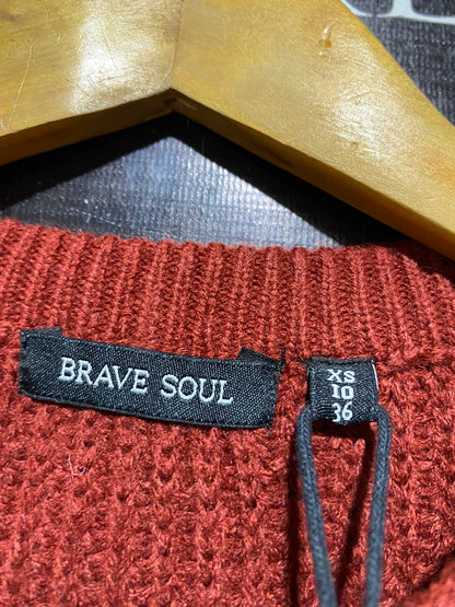 BRAVE SOUL |XS| BUST 17| B49| RUST ORANGE ASYMMETRIC CROSSOVER HEM RIBBED KNIT SWEATER