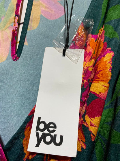BE YOU |M| BUST 18| B49| EMERALD GREEN FLORAL PRINT V-NECK LONG SLEEVE MAXI JUMPSUIT / DRESS