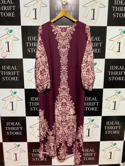 SHEIN |XL| BUST 22| B49| ELEGANT PLUM PURPLE MAXI DRESS WITH SYMMETRICAL DAMASK BORDER PRINT AND LONG SLEEVES